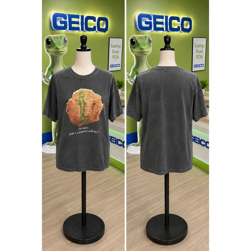 Vintage GEICO Gecko Caveman Promo Tee XL Faded Graphic Shirt